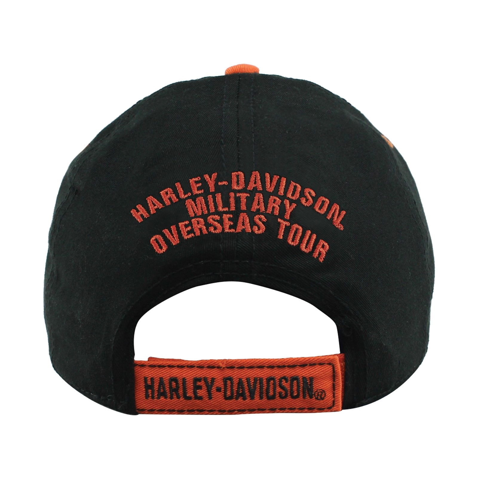Mens Black//Orange//Gray Ballcap Harley-Davidson Military Overseas Tour Restored