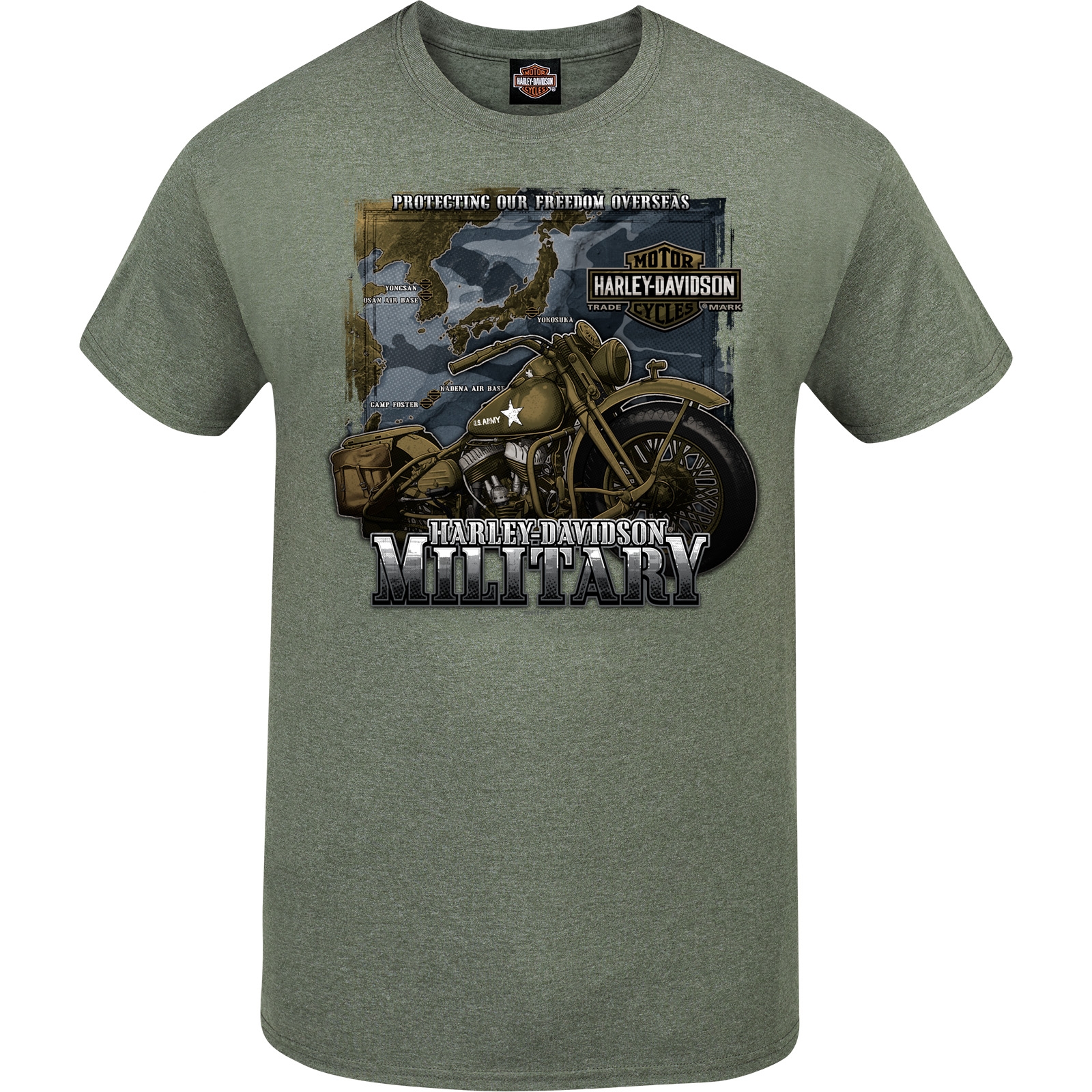 Men's Heather Military Green Graphic T-Shirt - "Tour of Duty Pacific"