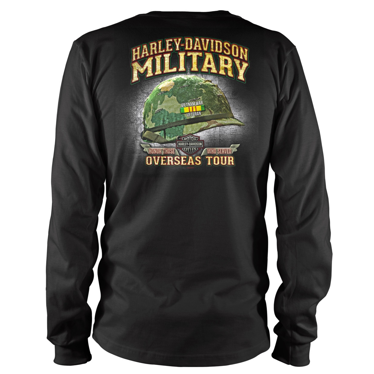 Harley-Davidson Military Bar & Shield Vietnam Veterans - Men's Black Long-Sleeve T-shirt LG